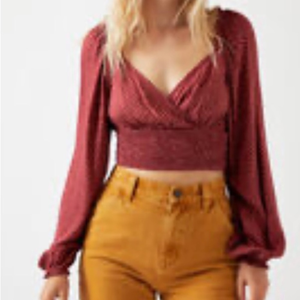 Red/White Long Sleeve Crop Top